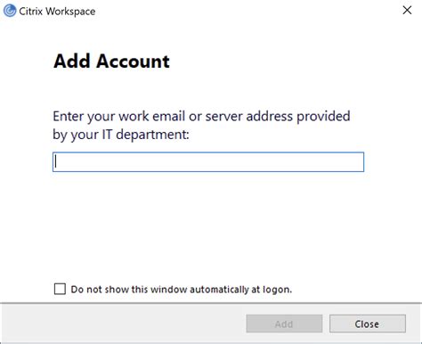 Click the Plus () button to add an account. . Citrix workspace add account not working
